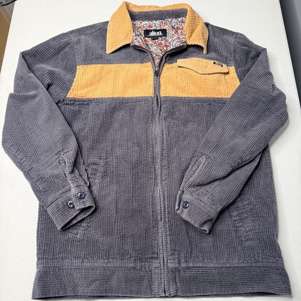 Men's Gray and Mustard Corduroy Zip-Front Shirt Jacket - Picture 14 of 16